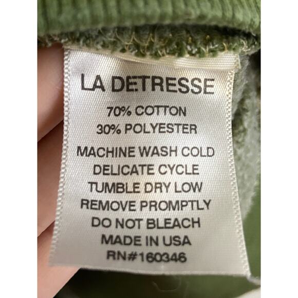 La Detresse Half & Half Pullover Sweatshirt Crew Neck Green Black Size Small - Picture 10 of 11